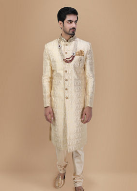 Classic Light Colored Traditional Sherwani image number 3